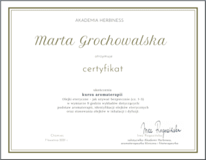 Akademia Herbiness certyfikat ukończenia kursu